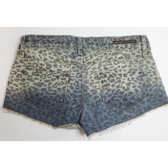 Y2K Era Summer Festival Indigo Ombre Animal Print Destressed Denim & Fray Short - Picture 4 of 9